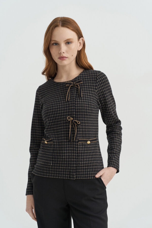 Blouse with bows mini check