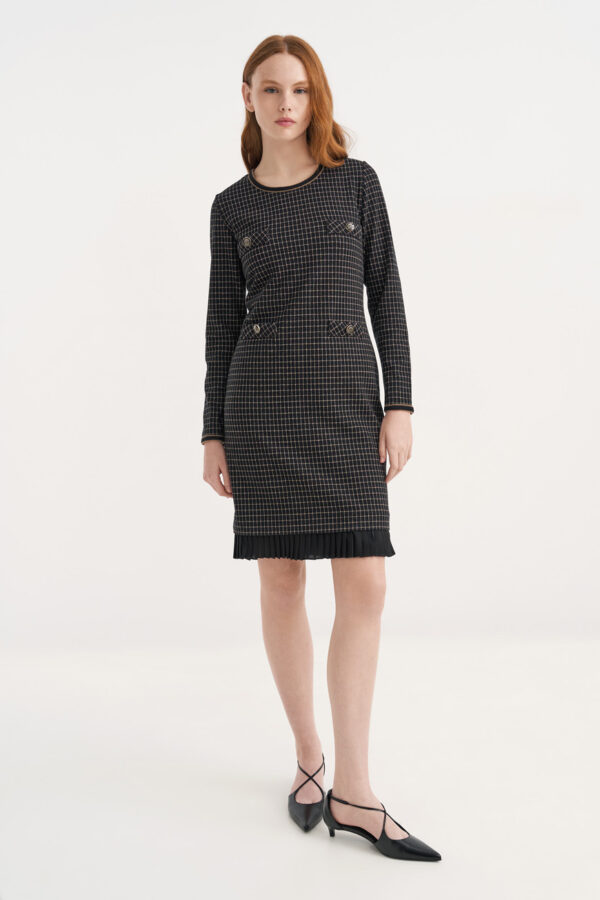Dress with plisse detail mini check