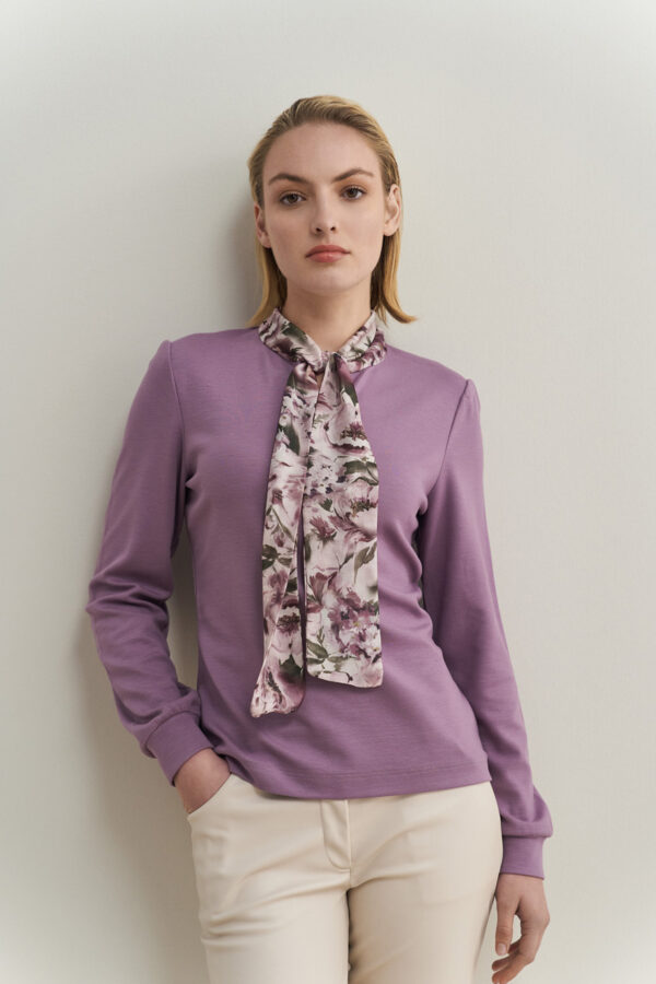 Blouse with floral scarf