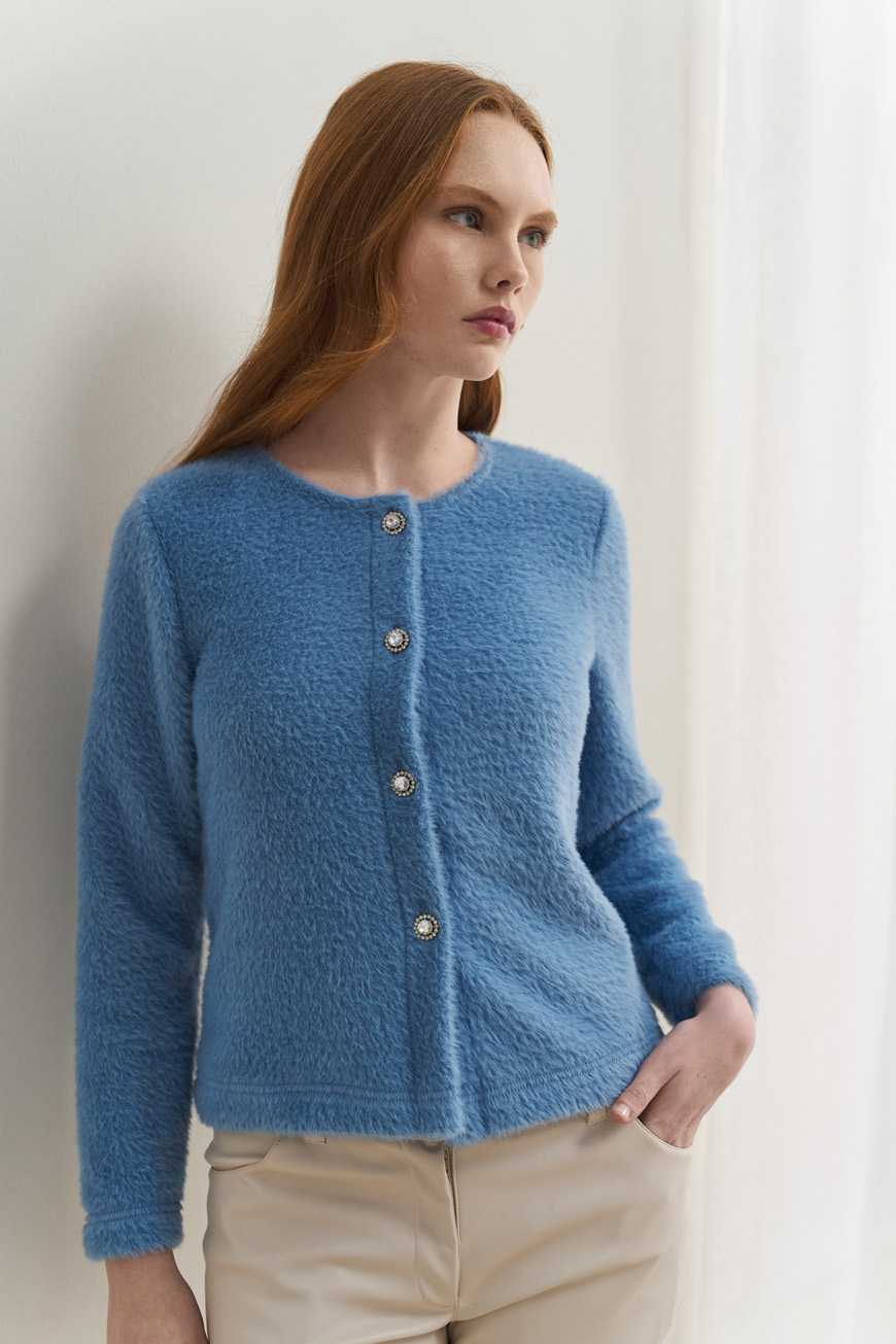 Ζακέτα teddy strass κουμπιά - Image 3
