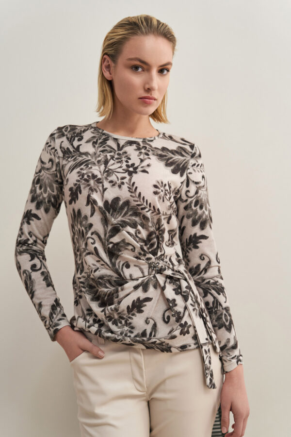 Blouse with side drape flowerprint