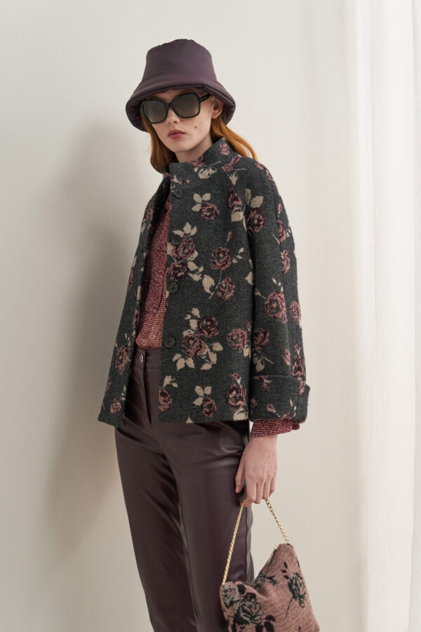Σακάκι μάλλινο boxy με broquard λουλούδια
