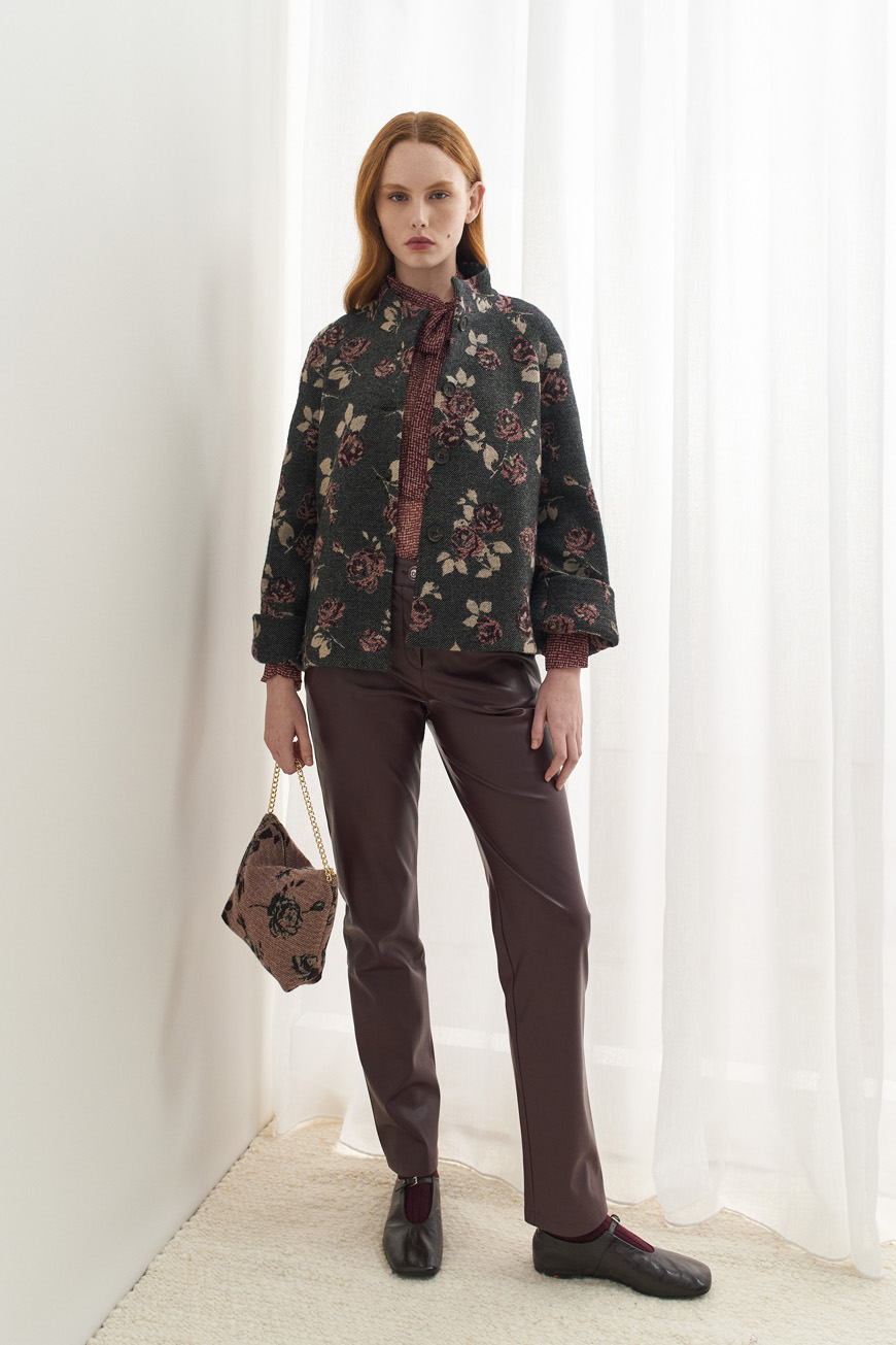 Σακάκι μάλλινο boxy με broquard λουλούδια - Image 4