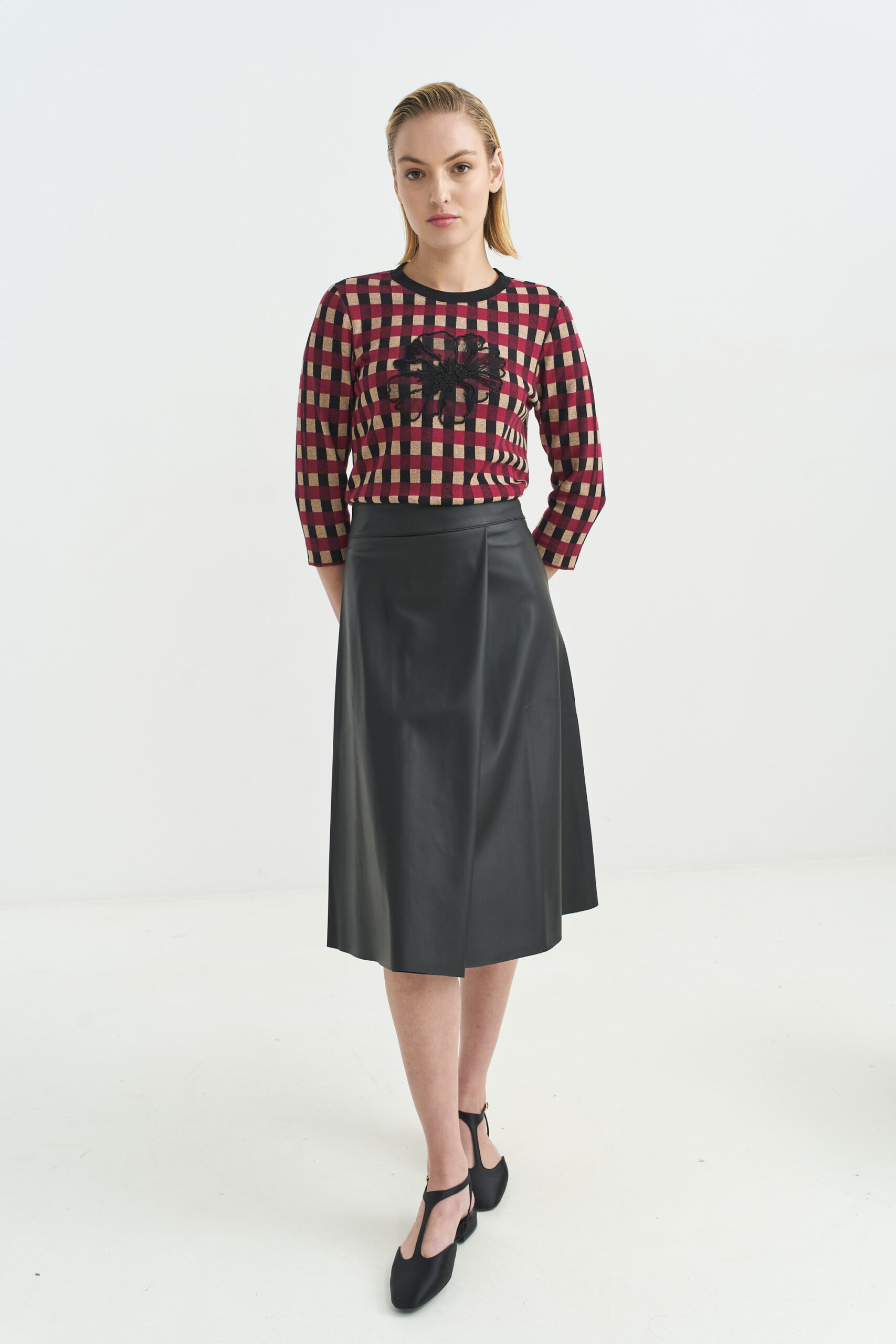 Faux leather A line envelope effect skirt