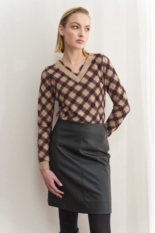 Knee length faux leather skirt