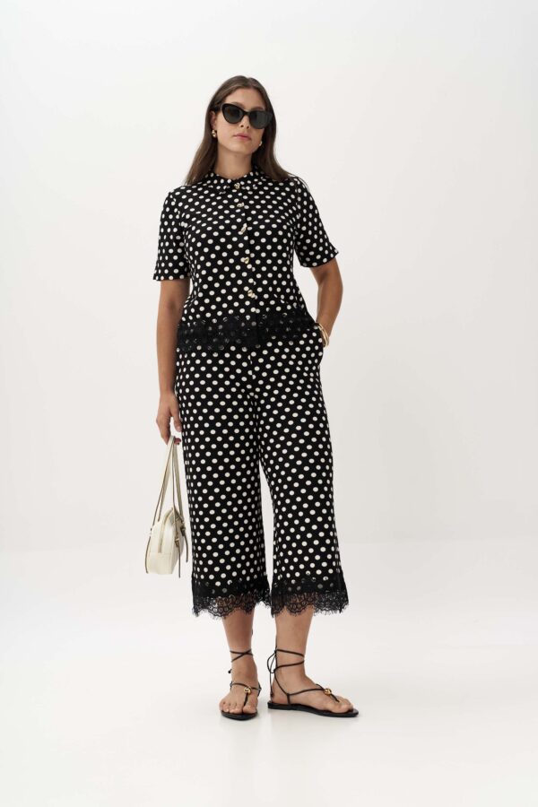 Polka dot cardigan with lace trim