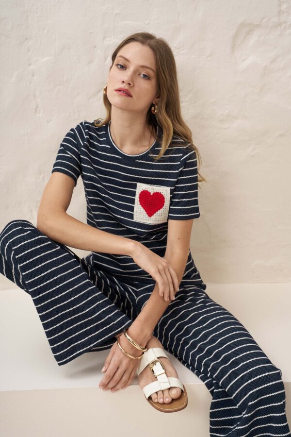 Candy striped blouse with heart motif