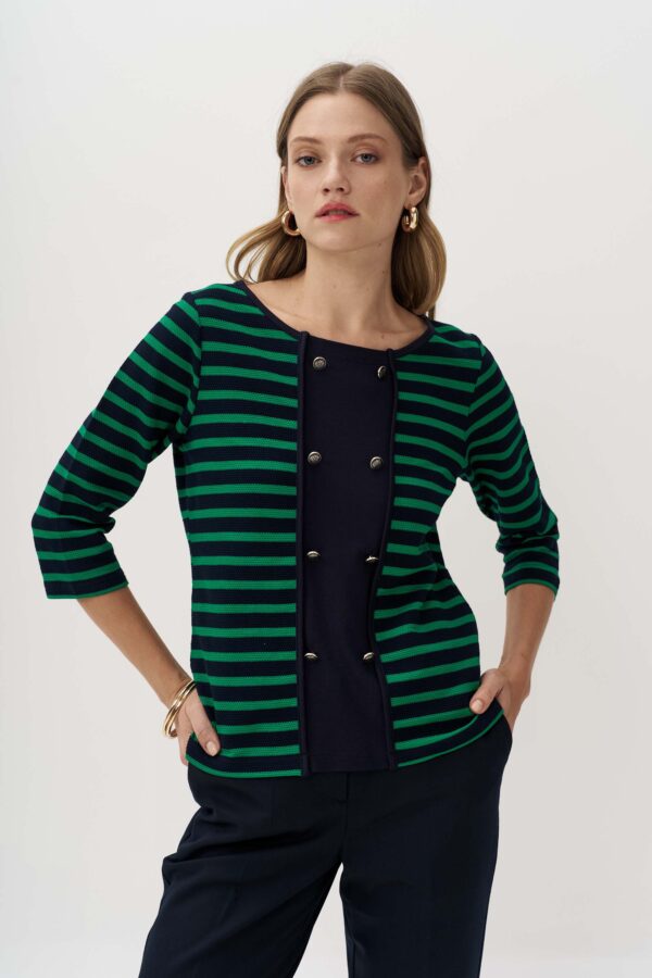 Striped bubble blouse 3/4 with buttons
