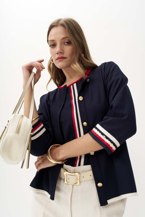 Cardigan with three-color contrast rib