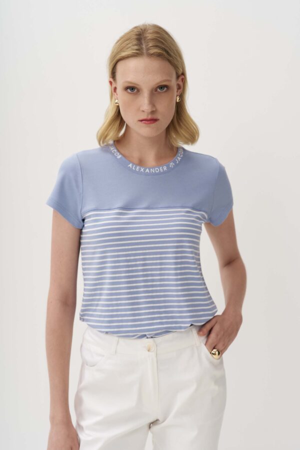 Contrast striped blouse with logo
