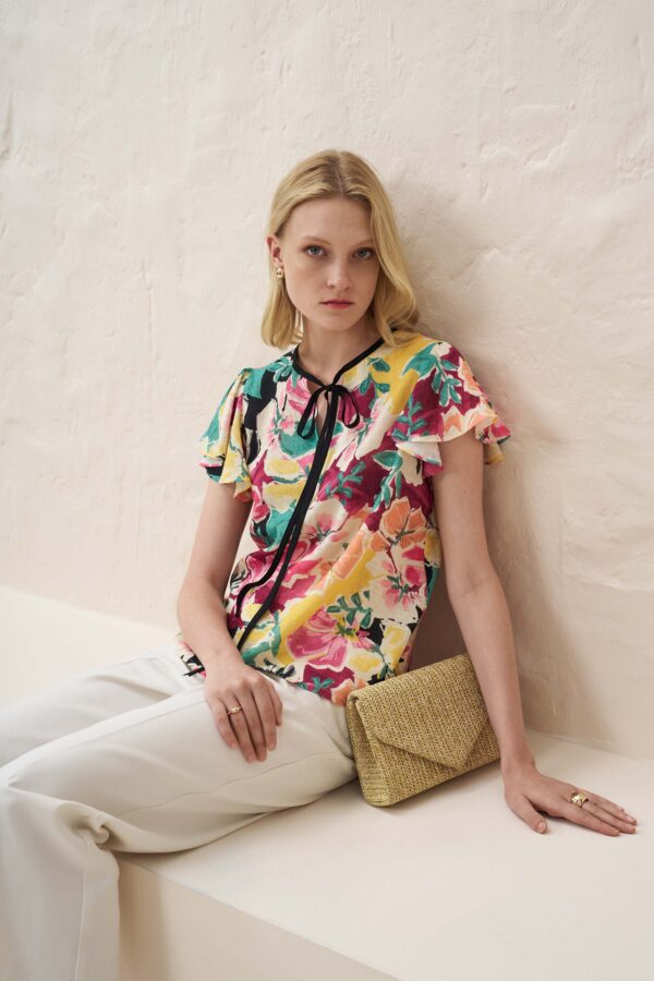 Floral print ribbed top