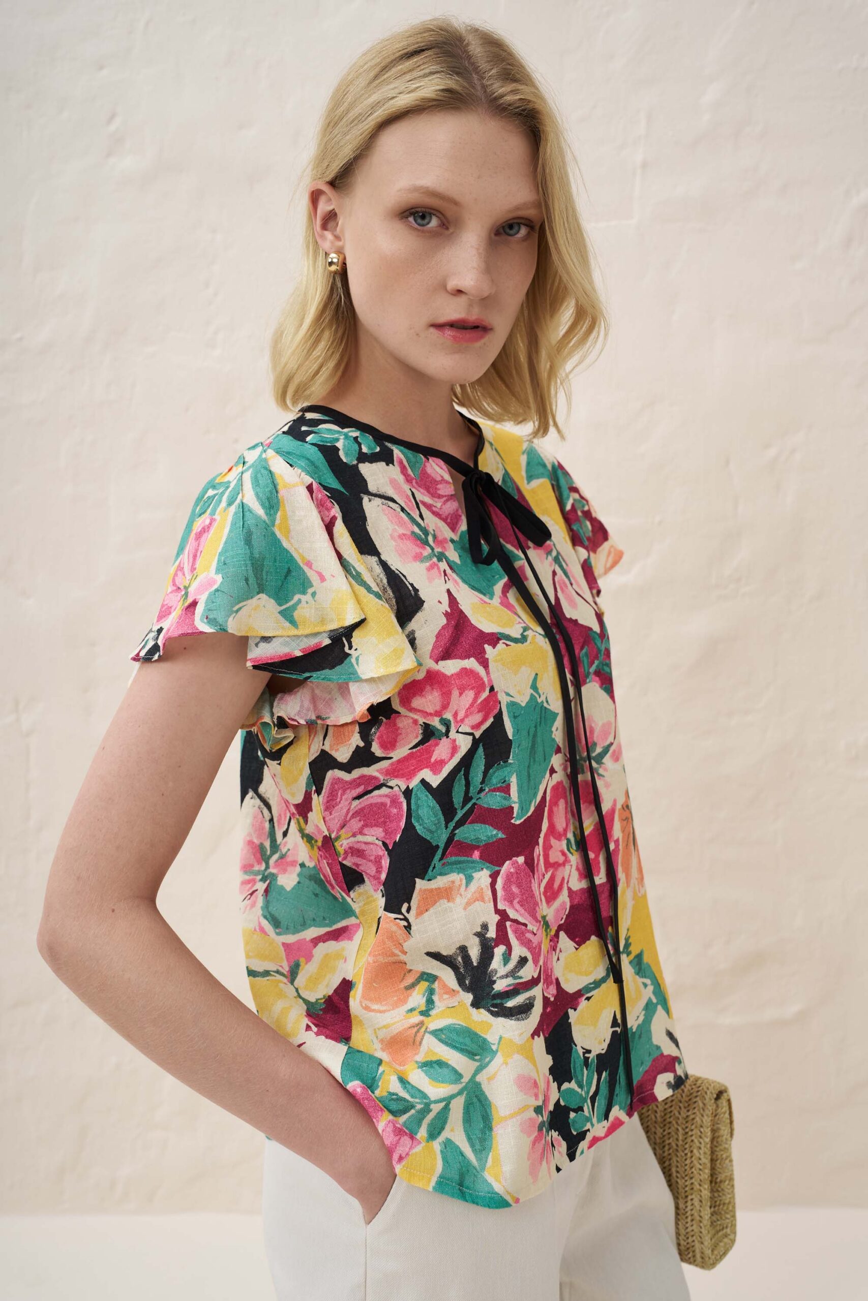 Τοπ με ρέλι print fleurs - Image 4
